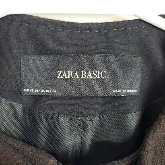 Zara Dark Taupe Wool Blend Long Zip Up Minimalist Dressy Peacoat Size XS - Picture 3 of 6